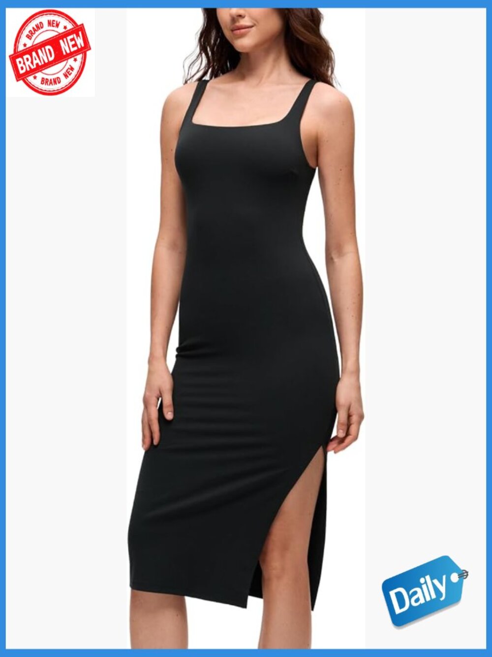 Butterluxe Square Neck Midi Bodycon Dress with Built-in Bra